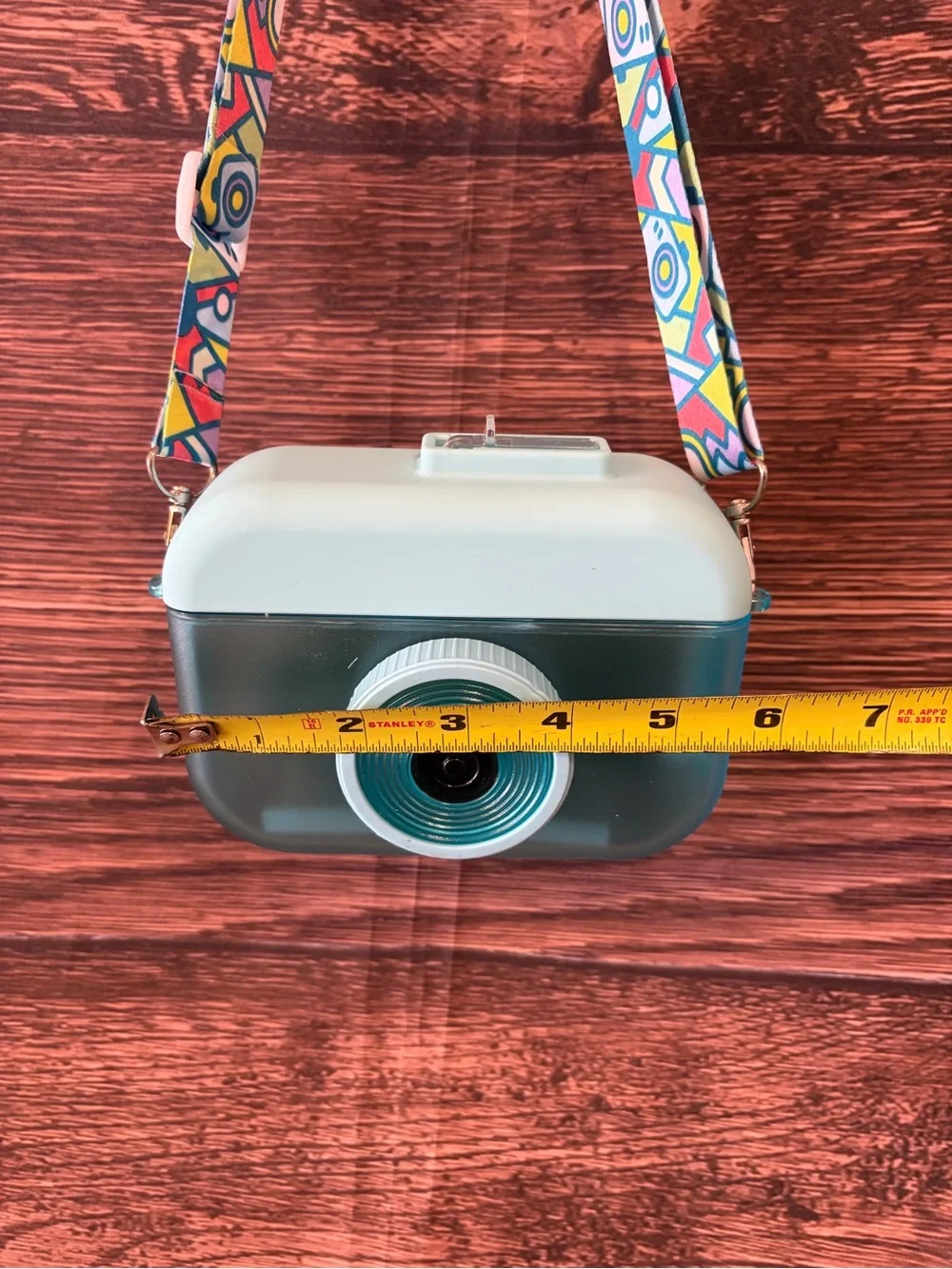 Canteen- water bottle Mint & Teal Camera design with Patterned Strap